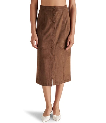 Steve Madden Riya Vegan Suede Fitted Midi Skirt