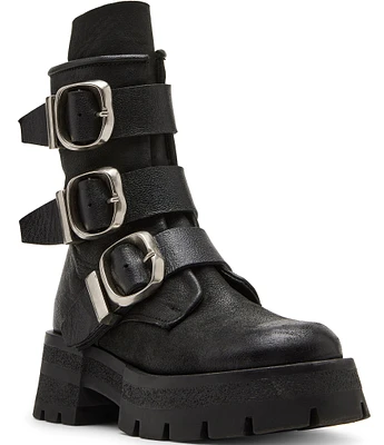 Steve Madden Roland Leather Buckle Strap Chunky Lug Sole Booties