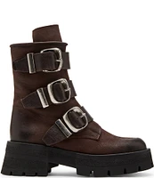 Steve Madden Roland Leather Buckle Strap Chunky Lug Sole Booties