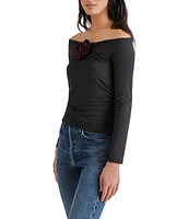 Steve Madden Rosetta Knit Off-The-Shoulder Long Sleeve Rosette Top