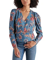 Steve Madden Saige Floral Print V Neck Long Sleeve Top