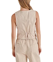 Steve Madden Selene Stripe V-Neck Sleeveless Button Down Denim Vest