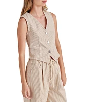 Steve Madden Selene Stripe V-Neck Sleeveless Button Down Denim Vest