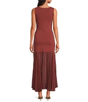 Steve Madden Sorella V-Neck Sleeveless Mixed Media Pleated Hem Maxi Dress