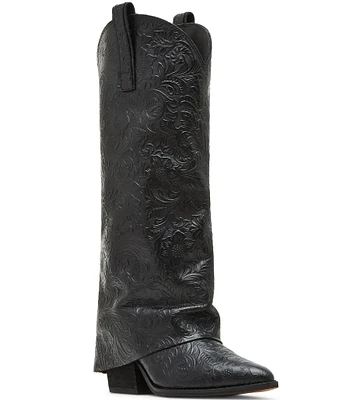 Steve Madden Sorvino-E Embossed Foldover Knee High Western Boots