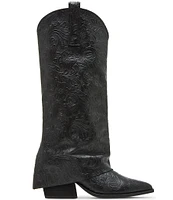 Steve Madden Sorvino-E Embossed Foldover Knee High Western Boots