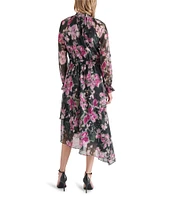 Steve Madden Starla Chiffon Floral Print Mock Neck Long Sleeve Midi Dress