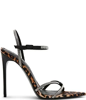 Steve Madden Stellina-L Leopard Rhinestone Embellished Strappy Point Toe Dress Sandals