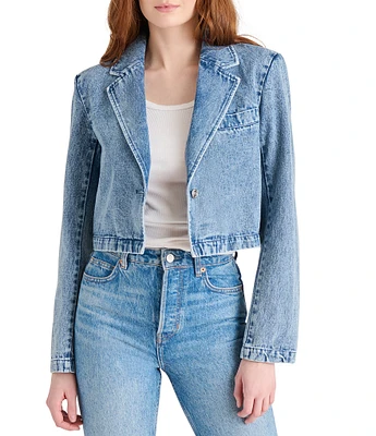 Steve Madden Tarin Notch Lapel Neck Long Sleeve Denim Cropped Blazer