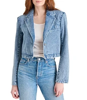 Steve Madden Tarin Notch Lapel Neck Long Sleeve Denim Cropped Blazer