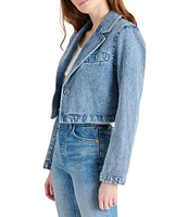 Steve Madden Tarin Notch Lapel Neck Long Sleeve Denim Cropped Blazer