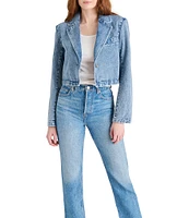 Steve Madden Tarin Notch Lapel Neck Long Sleeve Denim Cropped Blazer