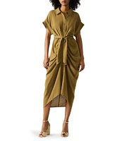 Steve Madden Tori Point Collar Neck Short Sleeve Button Front Midi Dress