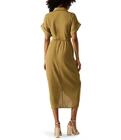 Steve Madden Tori Point Collar Neck Short Sleeve Button Front Midi Dress