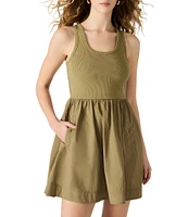 Steve Madden Tottenham Rib Knit Tank Scoop Neck Sleeveless A-Line Mini Dress