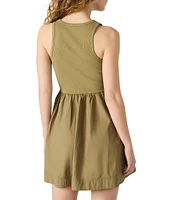Steve Madden Tottenham Rib Knit Tank Scoop Neck Sleeveless A-Line Mini Dress