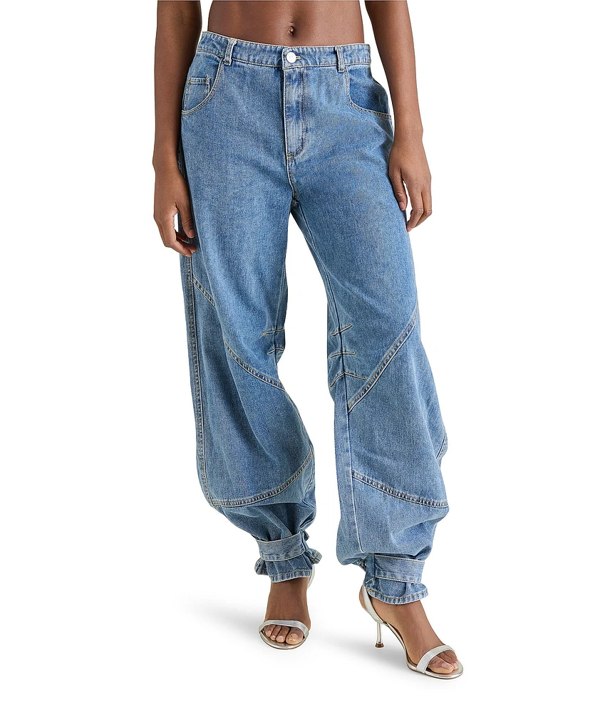Steve Madden Tre Denim Mid-Rise Wide Leg Adjustable Ankle Strap Jean