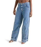 Steve Madden Tre Denim Mid-Rise Wide Leg Adjustable Ankle Strap Jean
