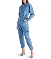 Steve Madden Trista Point Collar Long Sleeve Denim Jumpsuit