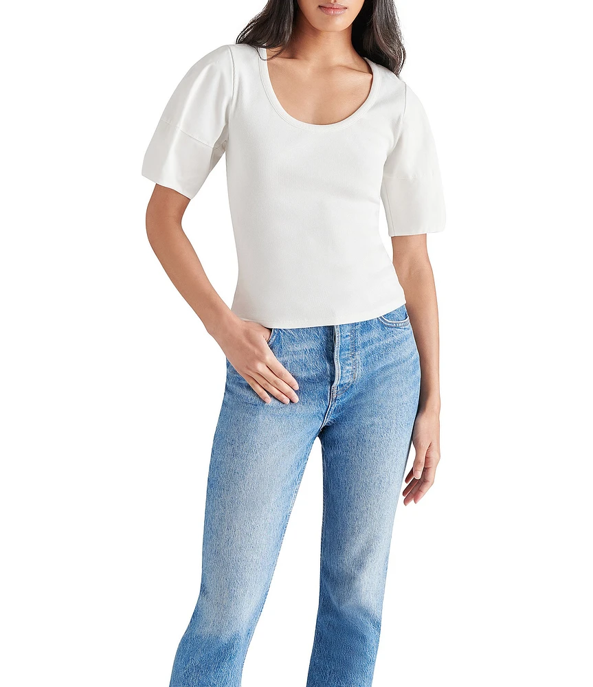 Steve Madden Valetta Scoop Neck Short Puff Sleeve Top