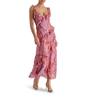 Steve Madden Versailles Sweetheart Neck Asymmetrical Ruffle Sleeveless Sheath Dress
