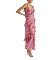 Steve Madden Versailles Sweetheart Neck Asymmetrical Ruffle Sleeveless Sheath Dress