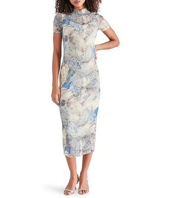 Steve Madden Viv Mock Neck Short Sleeve Fitted Midi T-Shirt Dress