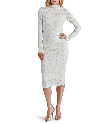 Steve Madden Vivienne Lace Mock Neck Long Sleeve Bodycon Midi Dress