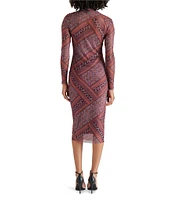 Steve Madden Vivienne Mesh Paisley Print Turtleneck Long Sleeve Bodycon Midi Dress