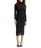 Steve Madden Vivienne Mesh Turtleneck Long Sleeve Bodycon Midi Dress