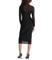 Steve Madden Vivienne Mesh Turtleneck Long Sleeve Bodycon Midi Dress