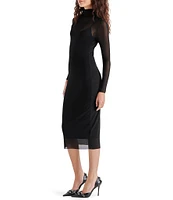 Steve Madden Vivienne Mesh Turtleneck Long Sleeve Bodycon Midi Dress