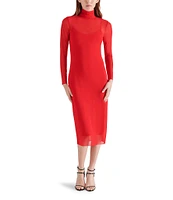 Steve Madden Vivienne Mesh Turtleneck Long Sleeve Bodycon Midi Dress