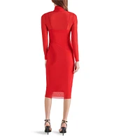 Steve Madden Vivienne Mesh Turtleneck Long Sleeve Bodycon Midi Dress