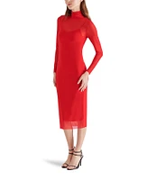 Steve Madden Vivienne Mesh Turtleneck Long Sleeve Bodycon Midi Dress