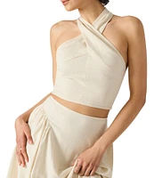 Steve Madden Winnie Crossover Neck Sleeveless Linen-Blend Coordinating Crop Top