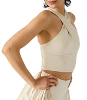 Steve Madden Winnie Crossover Neck Sleeveless Linen-Blend Coordinating Crop Top