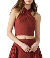 Steve Madden Winnie Crossover Neck Sleeveless Linen-Blend Coordinating Crop Top