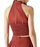 Steve Madden Winnie Crossover Neck Sleeveless Linen-Blend Coordinating Crop Top