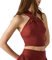 Steve Madden Winnie Crossover Neck Sleeveless Linen-Blend Coordinating Crop Top