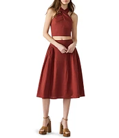 Steve Madden Winnie Crossover Neck Sleeveless Linen-Blend Coordinating Crop Top