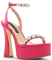 Steve Madden x Jessica Rich Zoey Satin Rhinestone Platform Dress Sandals