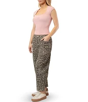 Stevie By Steve Madden Cap Sleeve Square Neck Cropped Top