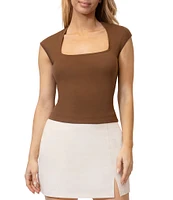 Stevie By Steve Madden Cap Sleeve Square Neck Cropped Top