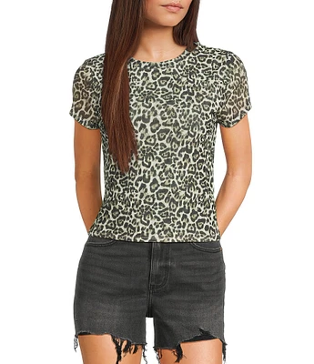 Stevie by Steve Madden Crew Neck Animal Printed Mesh T-Shirt