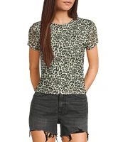 Stevie by Steve Madden Crew Neck Animal Printed Mesh T-Shirt