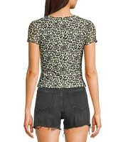 Stevie by Steve Madden Crew Neck Animal Printed Mesh T-Shirt