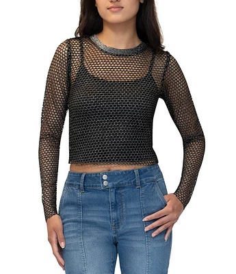 Stevie by Steve Madden Crew Neck Long Sleeve Fishnet Cami Top