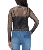 Stevie by Steve Madden Crew Neck Long Sleeve Fishnet Cami Top