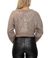 Stevie by Steve Madden Crew Neck Sequin Foil Printed Pullover Top